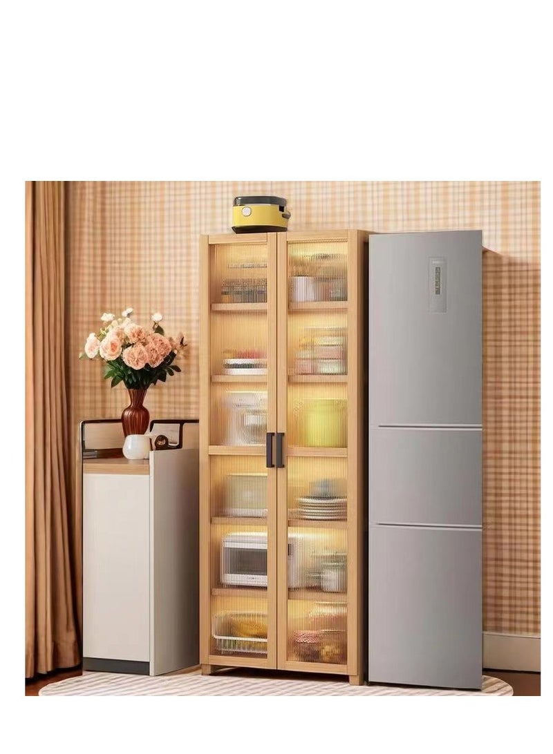 Generic Freestanding Sideboard Tall Rack Kitchen Dining Room Storage Cabinet Bamboo Buffet Cabinet with Doors Shelves Corner Floor Display Cupboard for Bowls Dishes Cups Baker Tools (60 * 31 * 190, Two Door) - Image 1