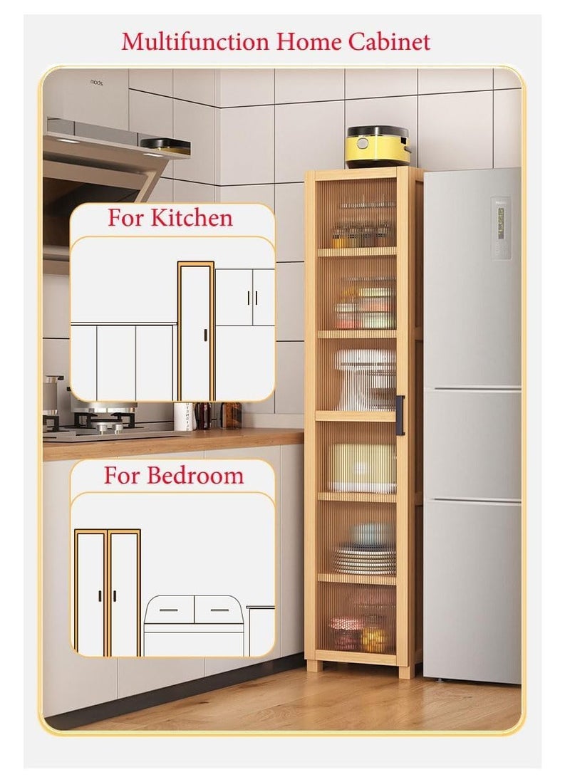 Generic Freestanding Sideboard Tall Rack Kitchen Dining Room Storage Cabinet Bamboo Buffet Cabinet with Doors Shelves Corner Floor Display Cupboard for Bowls Dishes Cups Baker Tools (60 * 31 * 190, Two Door) - Image 4
