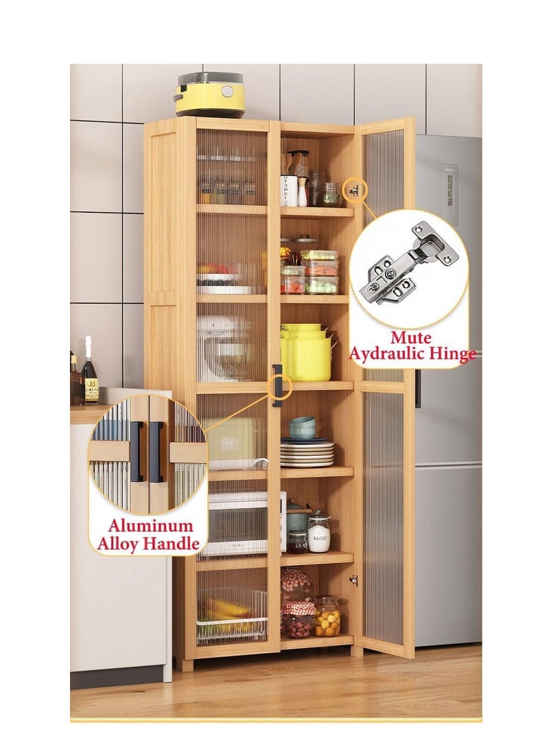 Generic Freestanding Sideboard Tall Rack Kitchen Dining Room Storage Cabinet Bamboo Buffet Cabinet with Doors Shelves Corner Floor Display Cupboard for Bowls Dishes Cups Baker Tools (60 * 31 * 190, Two Door) - Image 3