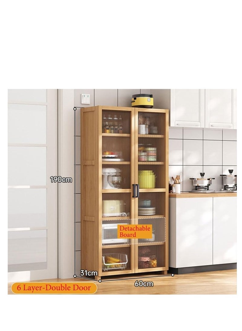 Generic Freestanding Sideboard Tall Rack Kitchen Dining Room Storage Cabinet Bamboo Buffet Cabinet with Doors Shelves Corner Floor Display Cupboard for Bowls Dishes Cups Baker Tools (60 * 31 * 190, Two Door) - Image 2