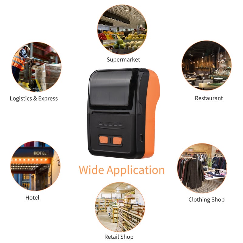 Thermal Receipt Printer: 58mm Paper Width 203dpi Resolution, Ink-Free Thermal Print Head - BT & USB Connectivity, Portable Mobile Printer for Small Business, Restaurant, Retail Shop - Image 5