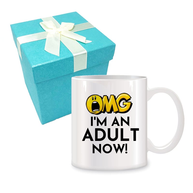 MAGEDON OMG Im an Adult Now Adult Brithday Coffee Mug  Funny 18th Birthday Gifts for Girls or Boys Son Daughter Children Best Friend