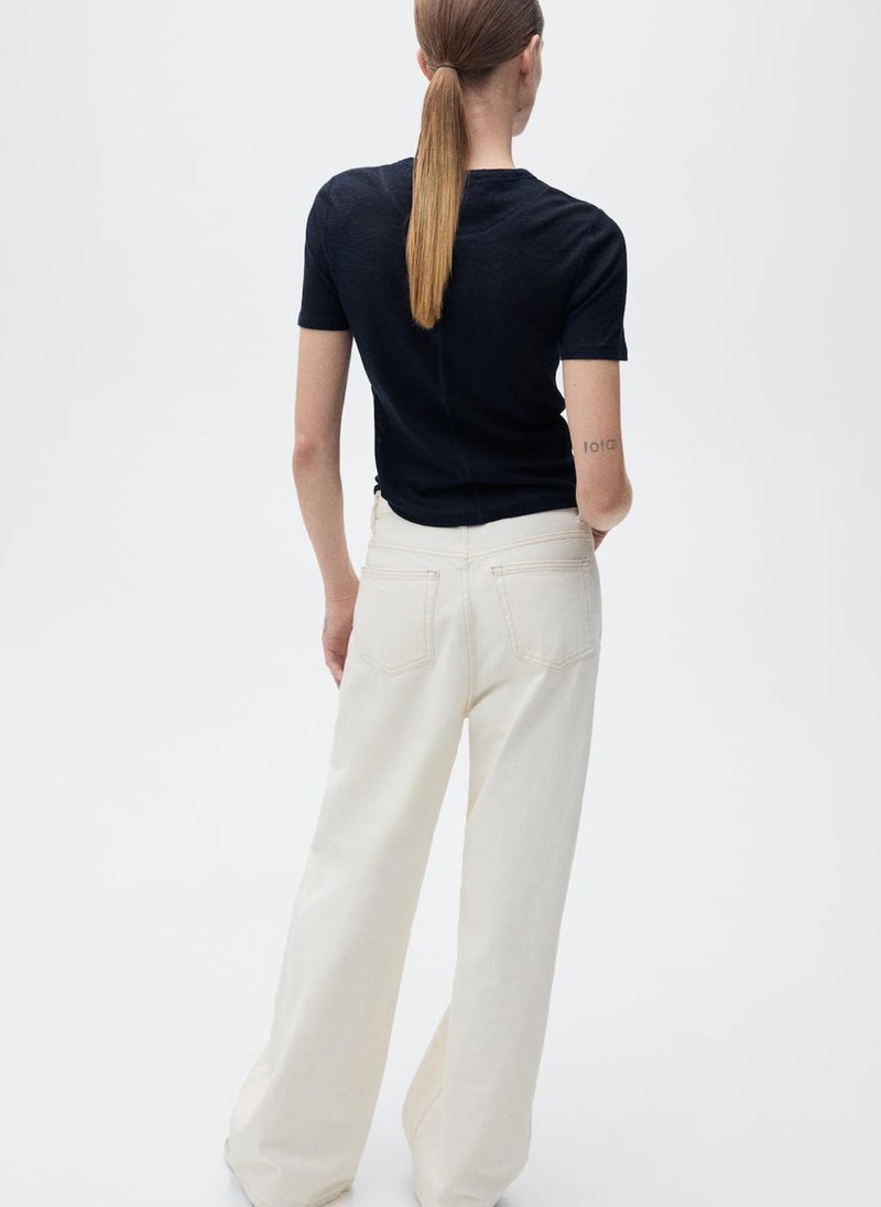 MANGO - Fitted Linen T-Shirt - Image 1