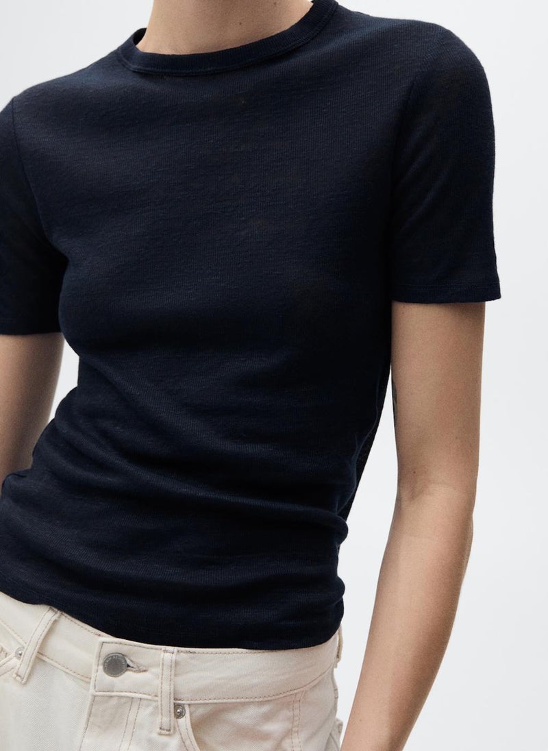 MANGO - Fitted Linen T-Shirt - Image 1