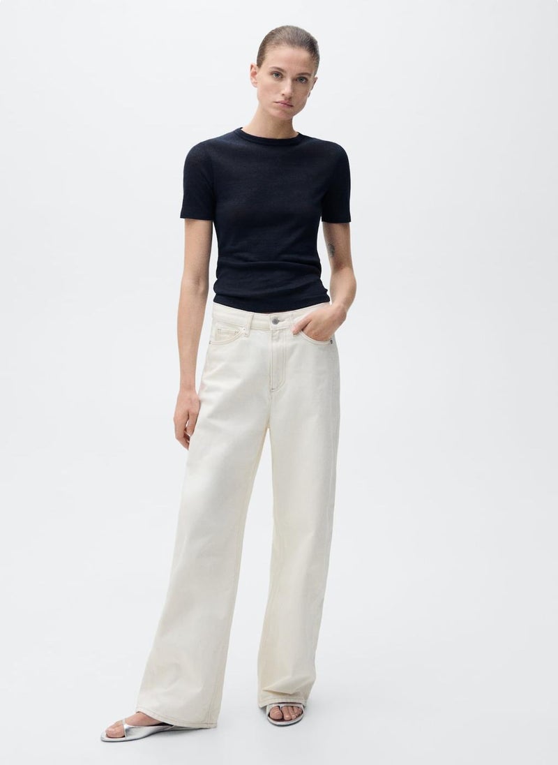MANGO - Fitted Linen T-Shirt - Image 1
