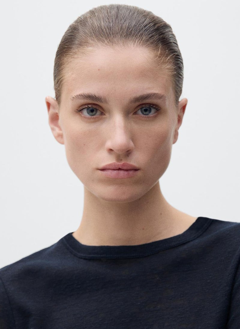 MANGO - Fitted Linen T-Shirt - Image 1