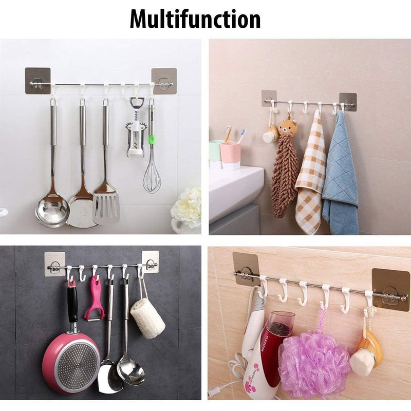 iSTAR Plastic Magic Sticker Series Self Adhesive Bathroom Towel Hook Hanger/Hook Rail/Utensil Rack Kitchen Hanger Hooks For Cup (6 Hooks), Silver - Image 3