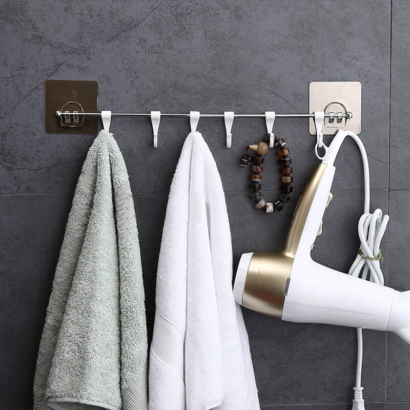 iSTAR Plastic Magic Sticker Series Self Adhesive Bathroom Towel Hook Hanger/Hook Rail/Utensil Rack Kitchen Hanger Hooks For Cup (6 Hooks), Silver - Image 2