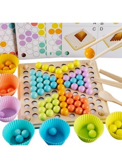 RAINBOW TOYFROG 3 In 1 Toddler Board Games-Color Sorting, Math Counting And Montessori Puzzle Jigsaw -Fine Motor Toys With Rainbow Beads, Cups, Kids Tweezers, Spoon & Chopsitcks, Montessori Toys For 3 Year Old+  - Image 1