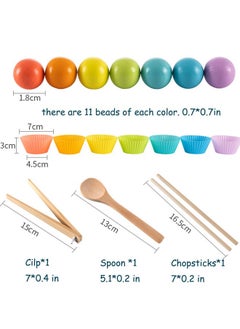 RAINBOW TOYFROG 3 In 1 Toddler Board Games-Color Sorting, Math Counting And Montessori Puzzle Jigsaw -Fine Motor Toys With Rainbow Beads, Cups, Kids Tweezers, Spoon & Chopsitcks, Montessori Toys For 3 Year Old+  - Image 2