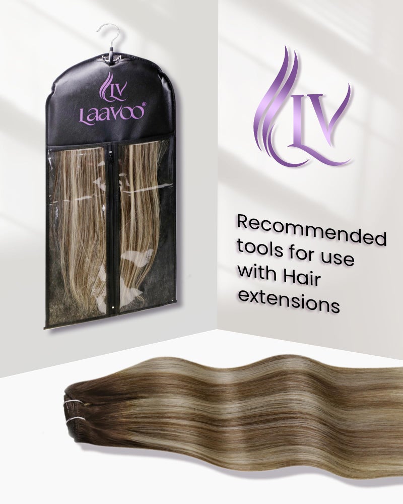 LaaVoo Clip in Hair Extensions Ombre Dark Brown to Light Brown Balayage Blonde Hair Extensions Clip ins Blonde Balayage Clip in Hair Extension Double Weft 18Inch 80g 5Pcs - Image 4