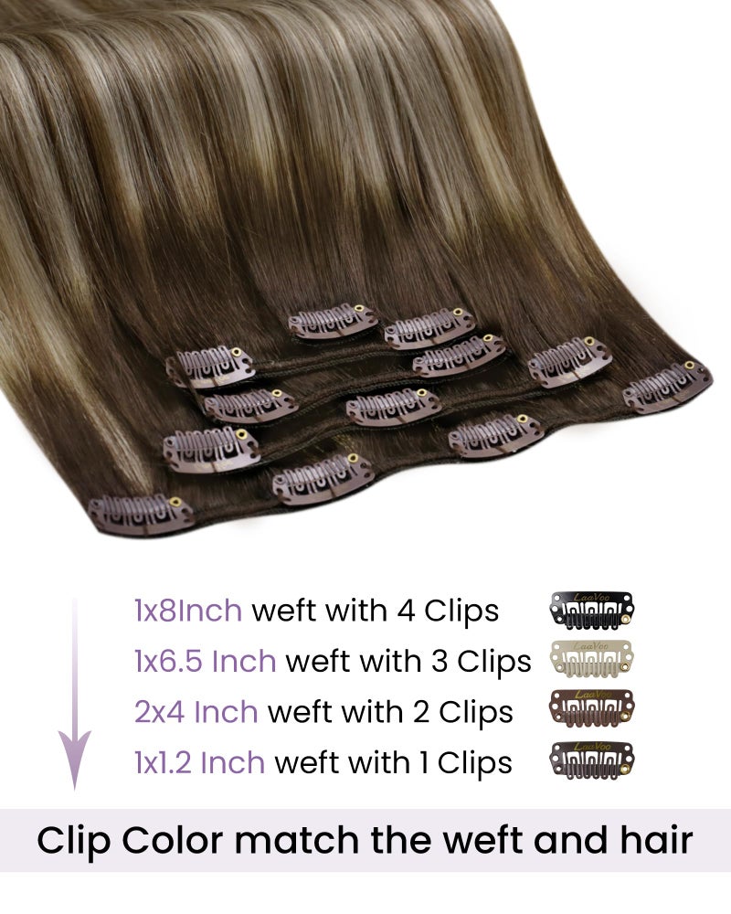 LaaVoo Clip in Hair Extensions Ombre Dark Brown to Light Brown Balayage Blonde Hair Extensions Clip ins Blonde Balayage Clip in Hair Extension Double Weft 18Inch 80g 5Pcs - Image 2