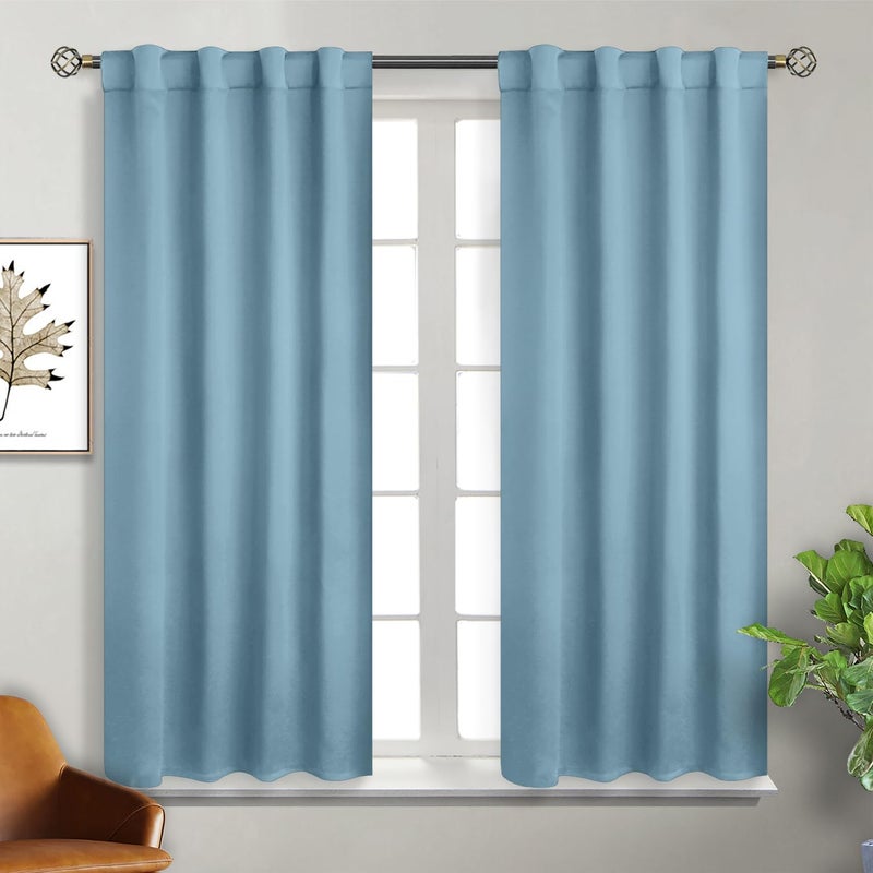 BGment الستائر الجيب وتبادل التبويب الظهر لستائر غرفة النوم - الغرفة المعزولة الحرارية الستائر المظلمة لغرفة المعيشة 2 لوحات الستار نافذة (38 × 54 بوصة رمادية اللون الأزرق) - Image 1