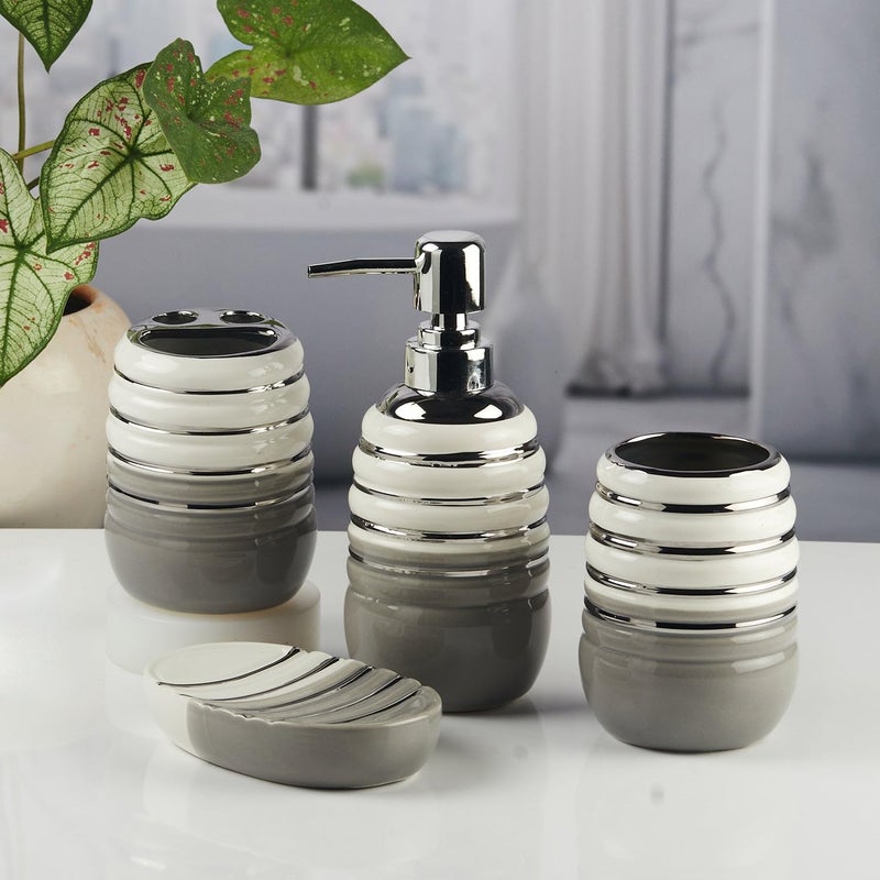 SaSaSa Ceramic Bathroom Accessories Set of 4 Modern Bath Set with Soap Dispenser & Toothbrush Holder, Luxury Home & Gift Idea (11423) - Image 1