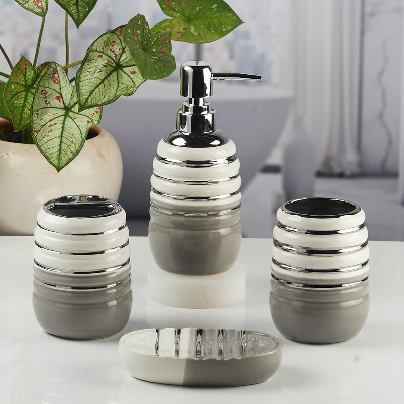 SaSaSa Ceramic Bathroom Accessories Set of 4 Modern Bath Set with Soap Dispenser & Toothbrush Holder, Luxury Home & Gift Idea (11423) - Image 4