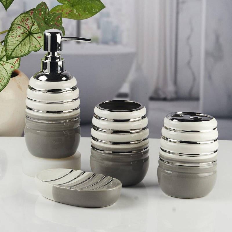 SaSaSa Ceramic Bathroom Accessories Set of 4 Modern Bath Set with Soap Dispenser & Toothbrush Holder, Luxury Home & Gift Idea (11423) - Image 2