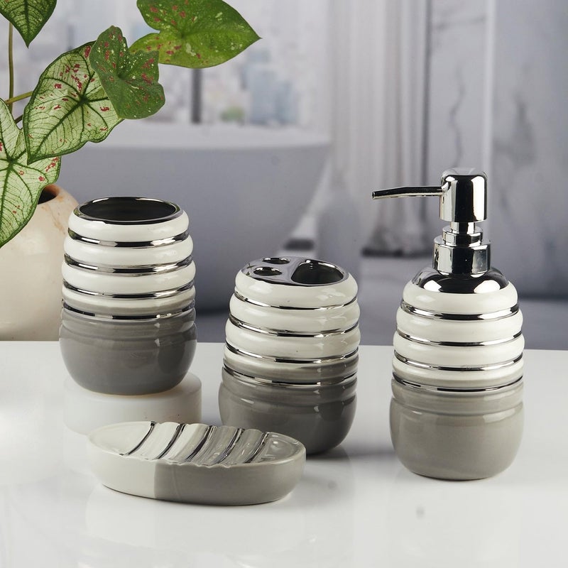 SaSaSa Ceramic Bathroom Accessories Set of 4 Modern Bath Set with Soap Dispenser & Toothbrush Holder, Luxury Home & Gift Idea (11423) - Image 3