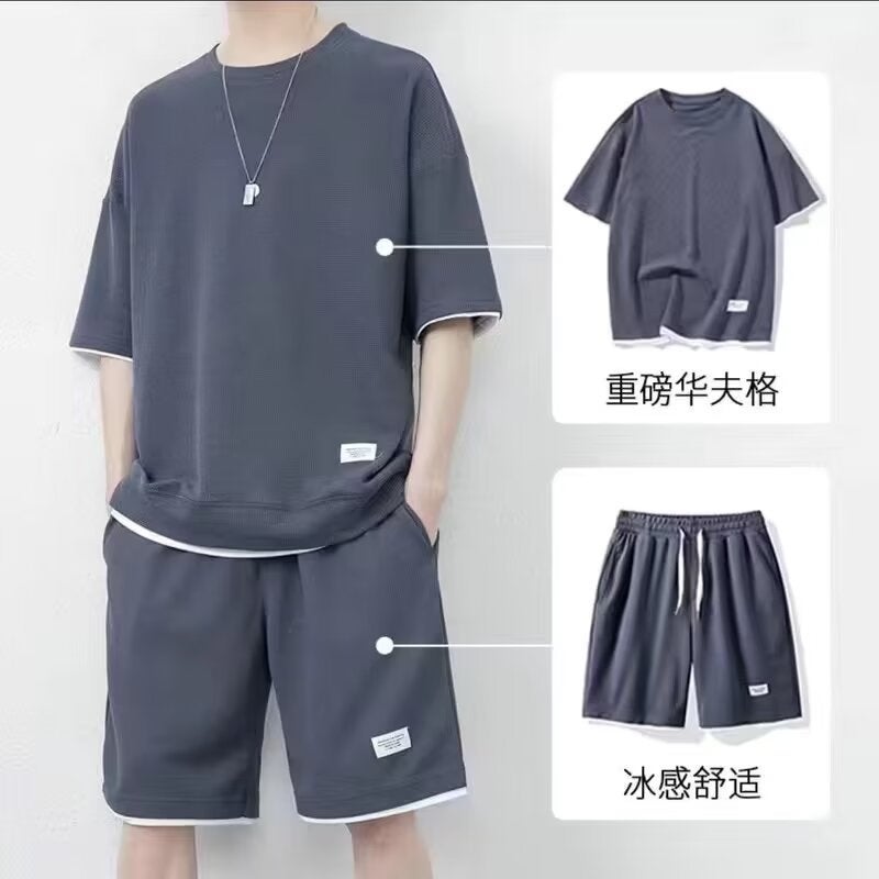 Trendy Slim Fit Mens Loose Fit Casual Pants Summer Solid Color Versatile Sport Suit New Style Fresh Graduate Collection Gray  - Image 5