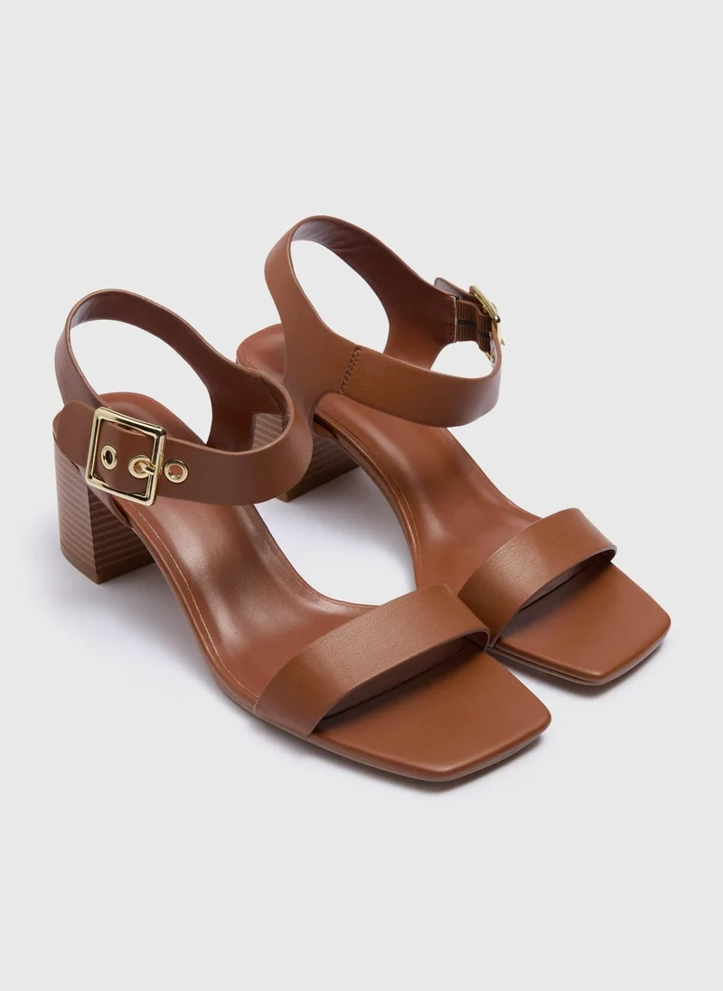 Matalan Tan Buckle Strap Block Heel
