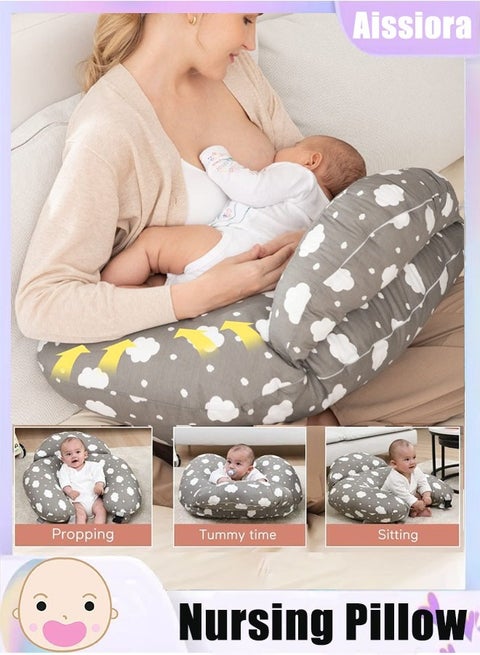 Feeding Pillow,Nursing Pillow with Infant Support Cushion, Multi Breastfeeding Pillow with Removable Neck Belt for Mom Baby  with Adjustable Waist Strap and Removable Cotton Cover