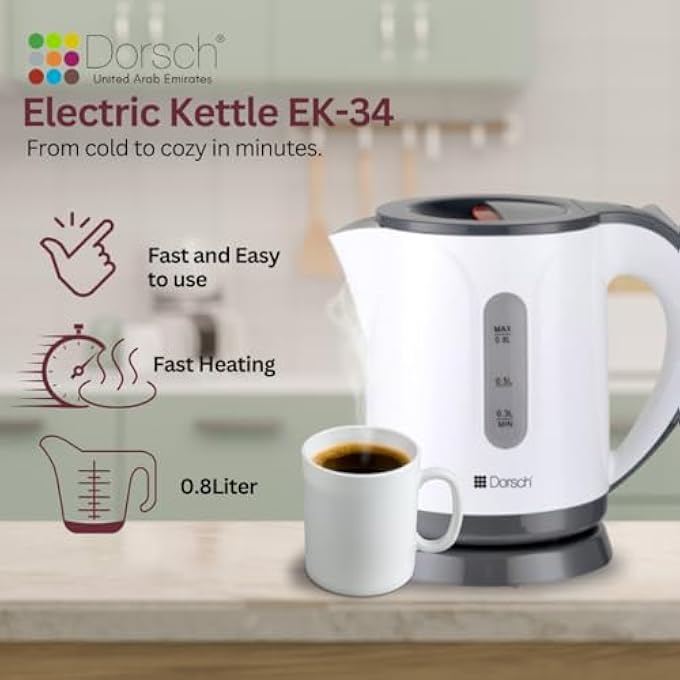 Dorsch Danish Design 08L Electric Kettle  360 Rotating Cordless Base  Fast Heating  Auto Shutoff  Water Level Indicator  Circuit Breaker System For Safety  Operating Light  BpaFree Design Ek 34 - Image 2