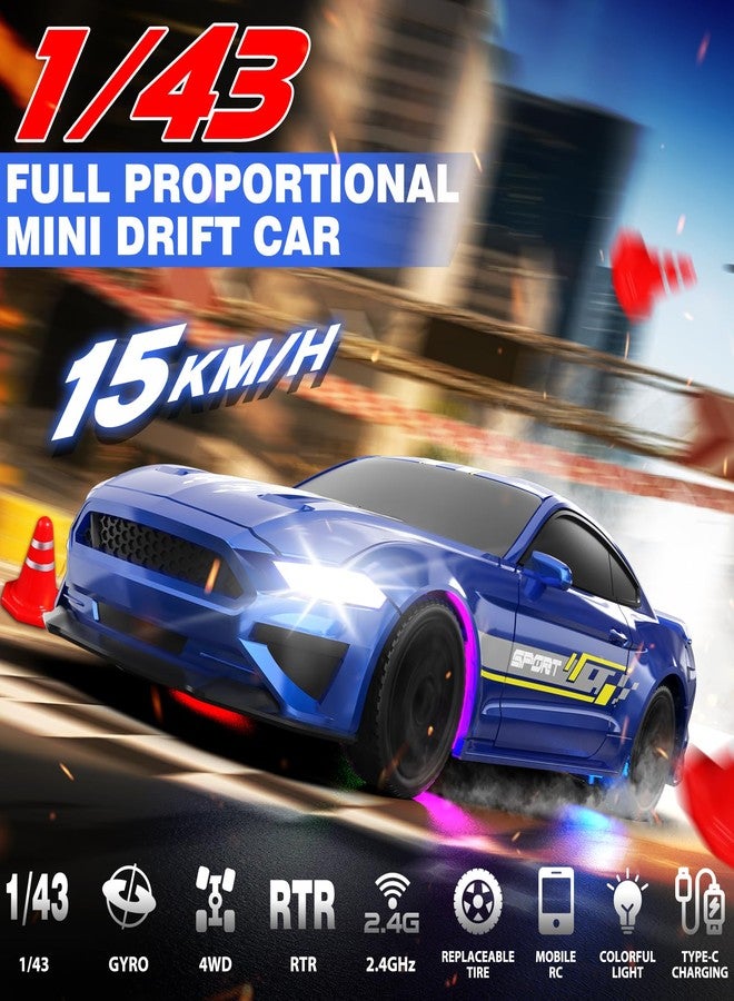 Sakeye 1/43 RC Drift Car Mini Drift RC Car with Gyro 2.4GHz Full Proportional Drift Car 4WD RTR Remote Control Car with Colorful Light Fast Racing Vehicle Gift for Kids Boys Adults - Image 2
