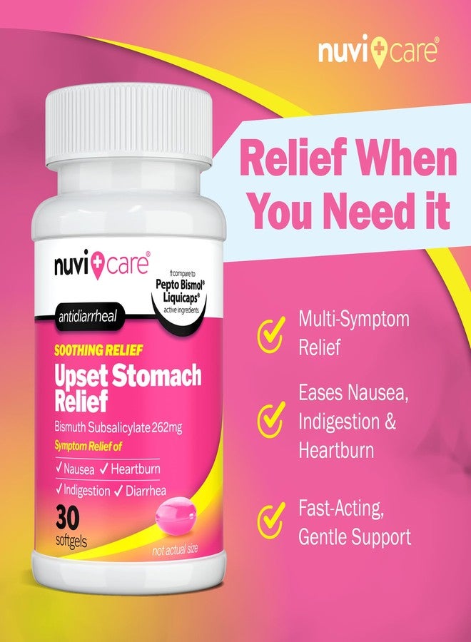 NUVICARE Upset Stomach Relief – Bismuth Antidiarrheal Medication – Acid Reflux Medicine for Nausea, Heartburn & Indigestion Relief – Generic Liquicaps (30 Count - Image 2