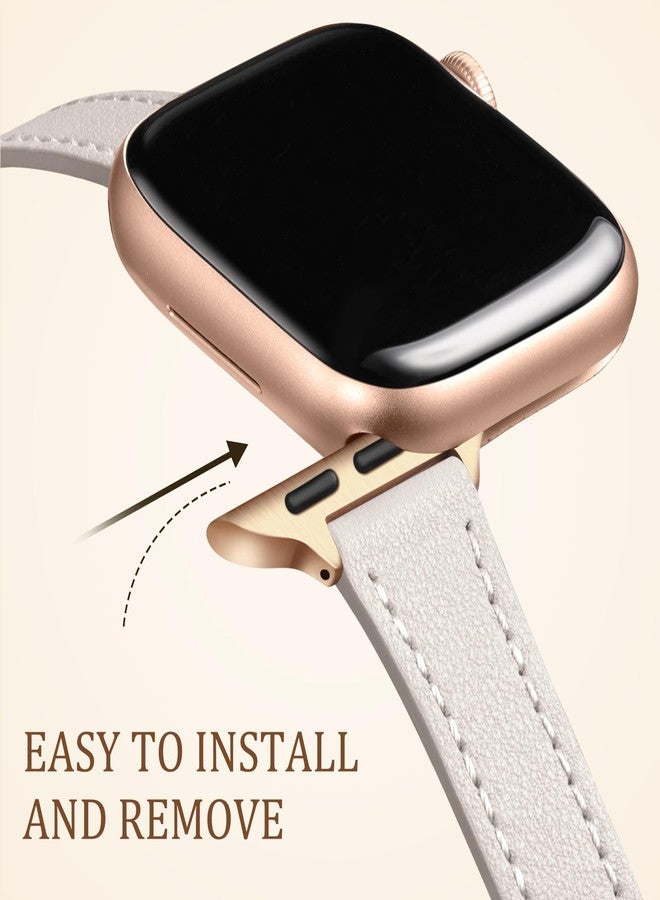 Charlam Slim Leather Band Compatible with Apple Watch Band 40mm 38mm 41mm 42mm 44mm 45mm 46mm Women,Top Grain Genuine Leather Strap Thin Wristband for iWatch Series 11 10 9 8 7 6 5 4 3 2 1 SE 3,Beige - Image 4