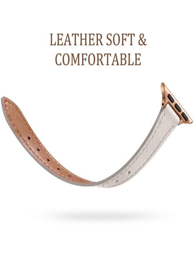Charlam Slim Leather Band Compatible with Apple Watch Band 40mm 38mm 41mm 42mm 44mm 45mm 46mm Women,Top Grain Genuine Leather Strap Thin Wristband for iWatch Series 11 10 9 8 7 6 5 4 3 2 1 SE 3,Beige - Image 3