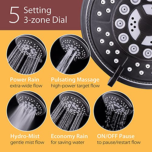 Hydroluxe 1753 Handheld Showerhead & Rain Shower Combo. High Pressure 24 Function 4" Face Dual 2 in 1 Shower Head System with Stainless Steel Hose, Patented 3-way Water Diverter in Oil Rubbed Bronze - Image 3