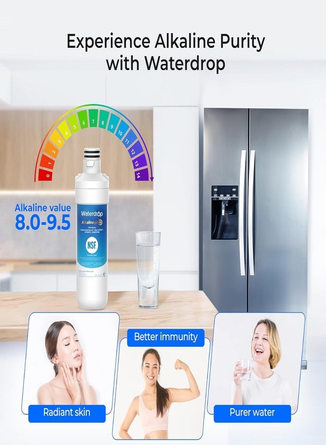 ووتر دروب فلتر مياه بديل من Waterdrop Alkaline LT1000PC ADQ747935، متوافق مع فلاتر مياه ثلاجة LG® LT1000P®/PC/PCS ThinQ®، LFXS26973S، LMXS28626S، LMWS27626S، LFXS28596S، LFXS26596S، يُحسّن درجة الحموضة، 3 فلاتر - Image 3