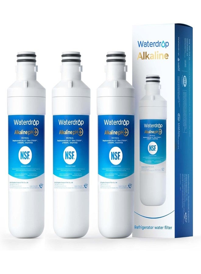 ووتر دروب فلتر مياه بديل من Waterdrop Alkaline LT1000PC ADQ747935، متوافق مع فلاتر مياه ثلاجة LG® LT1000P®/PC/PCS ThinQ®، LFXS26973S، LMXS28626S، LMWS27626S، LFXS28596S، LFXS26596S، يُحسّن درجة الحموضة، 3 فلاتر - Image 1