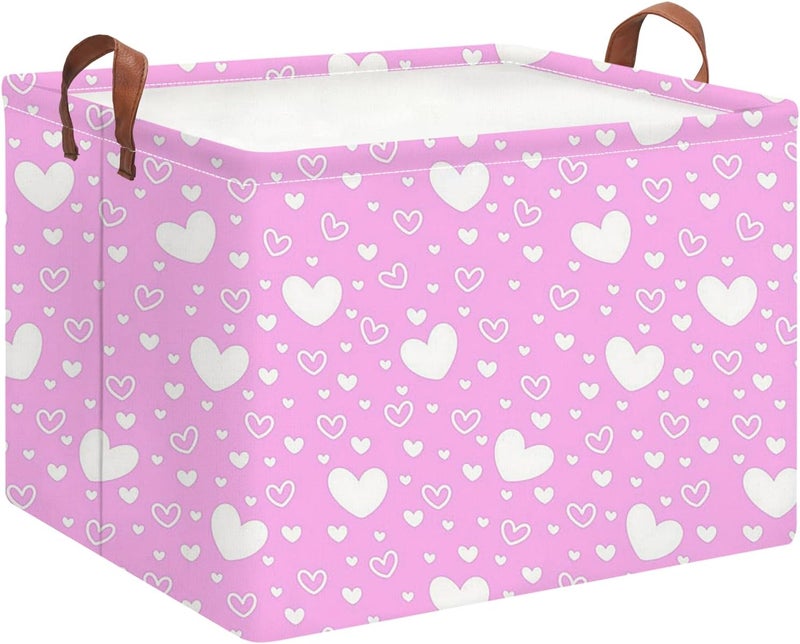 HKEC Collapsible Kids Toys Bin, Cute Baby Storage Bin, Books Box, Gift Basket (Pink Full Love) - Image 1