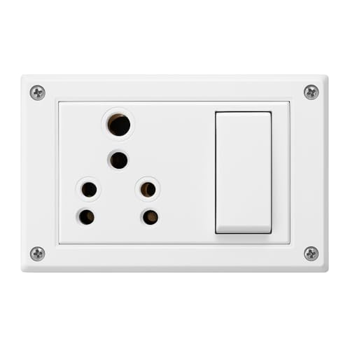 SEER 6-16 Amp Non-Modular Switch and Socket with 5 meter 2 core wire 3pin Combination with Box, Polycarbonate, White (switch box with wire) - Image 2