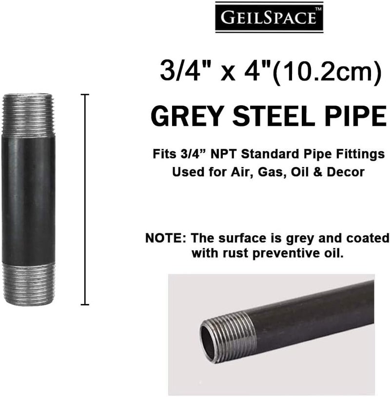GeilSpace 3/4" × 4" Heavy Duty Pre-Cut Grey Metal Pipe, Industrial Steel Fits Standard 3/4 Inch Threaded Pipes and Fittings - Vintage DIY Industrial Shelving (3/4" × 4", Grey) - Image 2