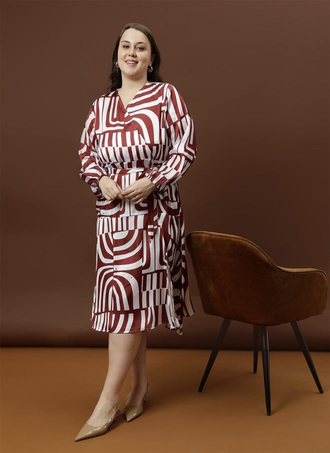 Athena Abstract Printed A-Line Midi Dress for Women - Image 1