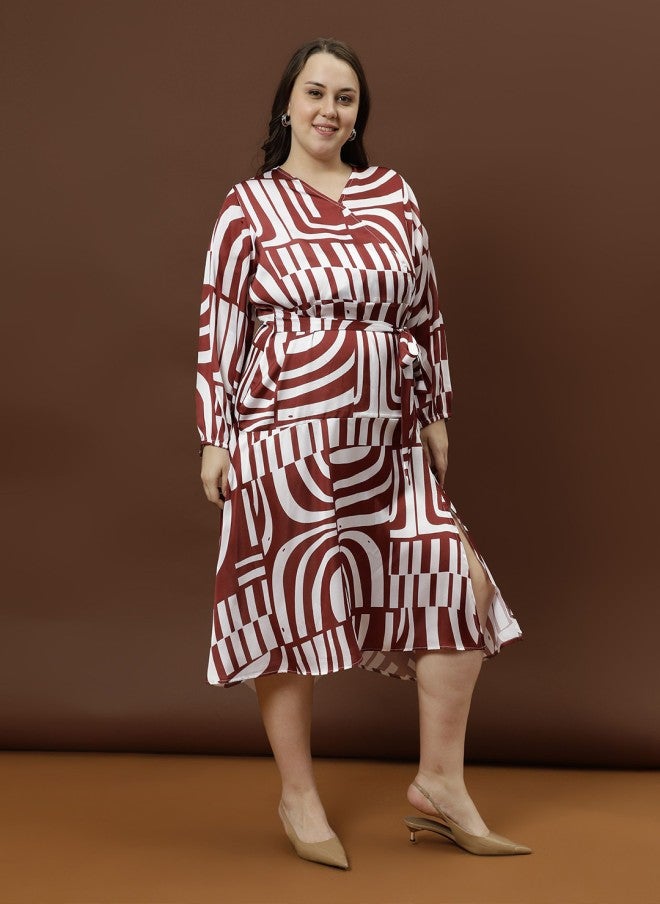 Athena Abstract Printed A-Line Midi Dress for Women - Image 4