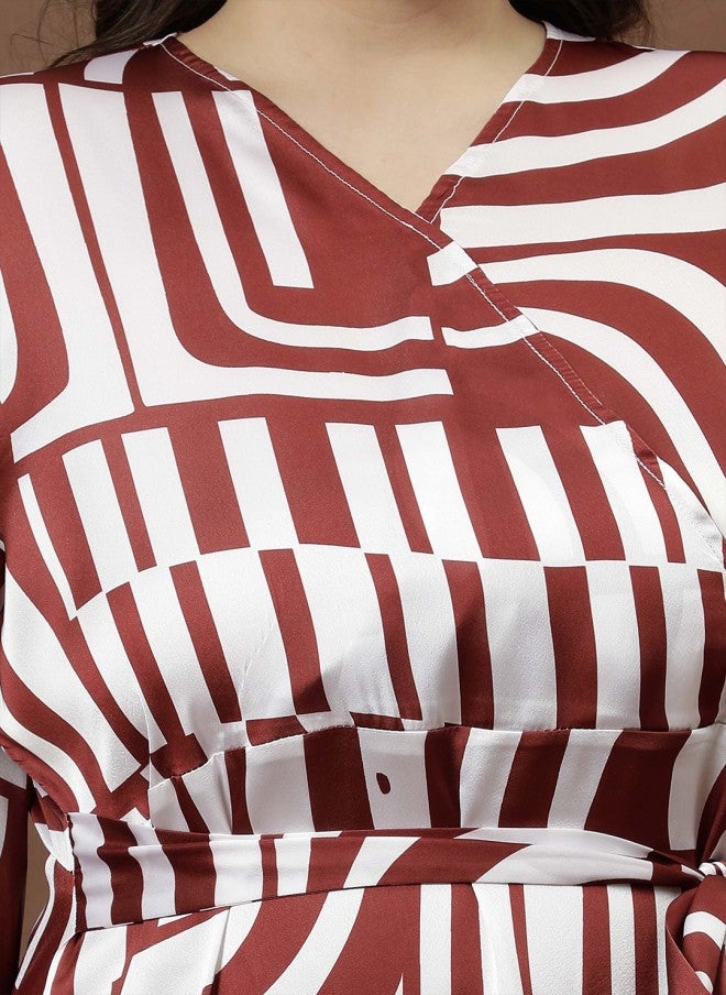 Athena Abstract Printed A-Line Midi Dress for Women - Image 3