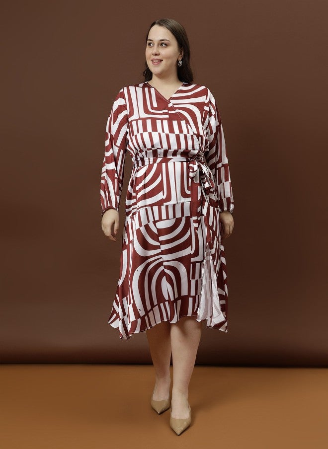 Athena Abstract Printed A-Line Midi Dress for Women - Image 2