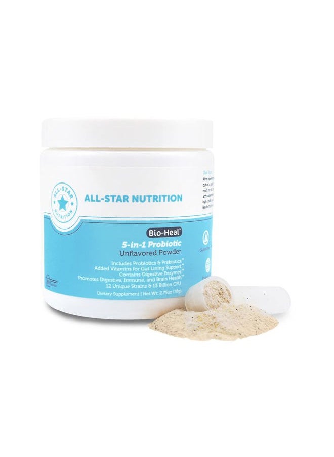 ALL STAR - 5-in-1 Bio-Heal® Probiotic for Kid, Men & Women (Powder) - Best Supplement for Brain Function, Gut Health & Constipation - Shelf Stable & Fortified with Vitamins, Minerals & Prebiotics - Image 1