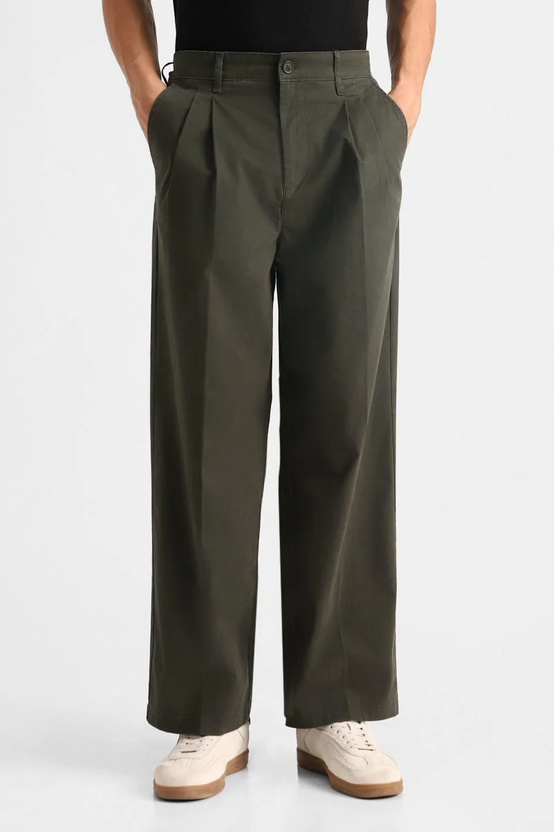 Snitch Olive Baggy Stretch Trousers for Men | Best Price UAE