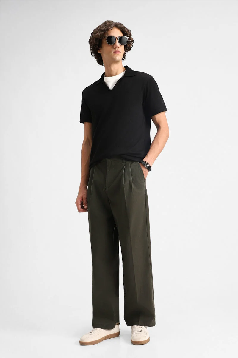 Snitch Olive Baggy Stretch Trousers for Men | Best Price UAE