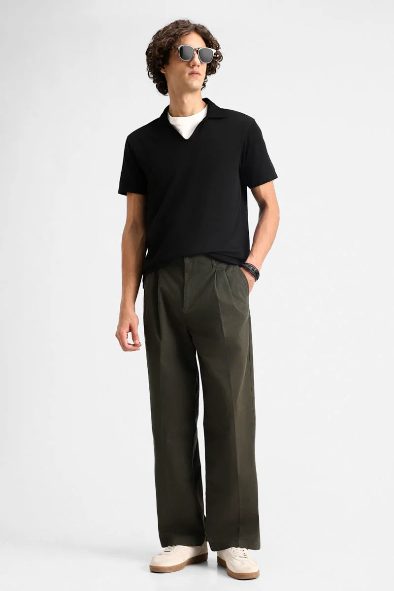 Snitch Olive Baggy Stretch Trousers for Men | Best Price UAE