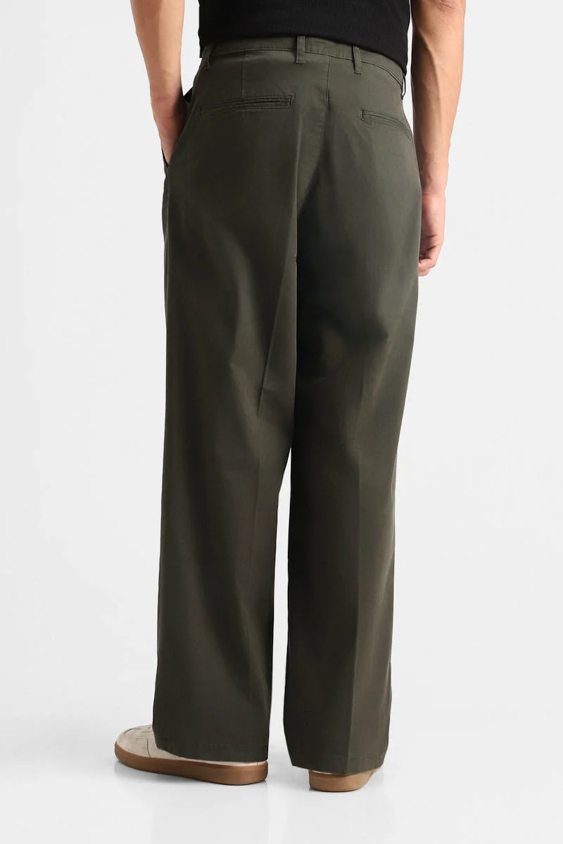 Snitch Olive Baggy Stretch Trousers for Men | Best Price UAE