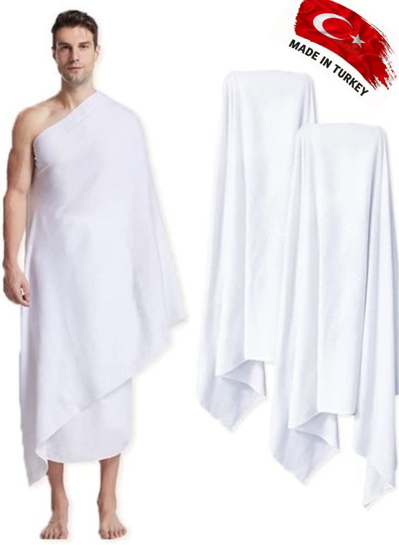 ALUTHAIMAN Original Turkey Men's Hajj Umrah clothing Ahram 100% Turkish Cotton Super Soft 2 Pcs Towel Set.45X90 inch New Dry Fast Microfiber Woven Technology 1 Waterproof , Non Stitched White Belt.  - Image 1