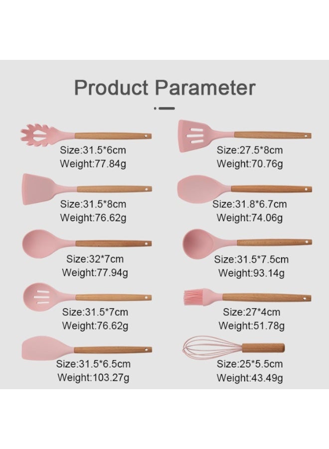 19 قطعة مكون أواني طهي من السيليكون من أواني مطبخ بمقابض خشبية آمنة ومقاومة للحرارة والصدأ - Image 4