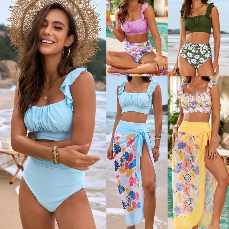 Swimsuit Flash Lotus Leaf Three-Piece Bikini Swimsuit Split Bikini - Image 2