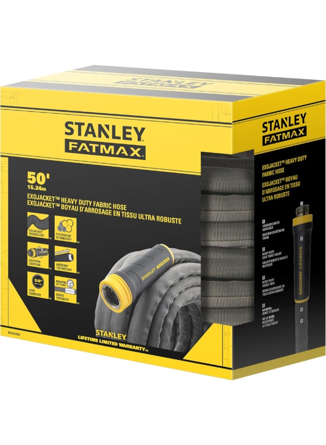 Stanley Fatmax ExoJacket Heavy Duty Fabric Garden Water Hose Grey and Yellow 5/8 Inch x 50 ft BDS918504 - Image 1