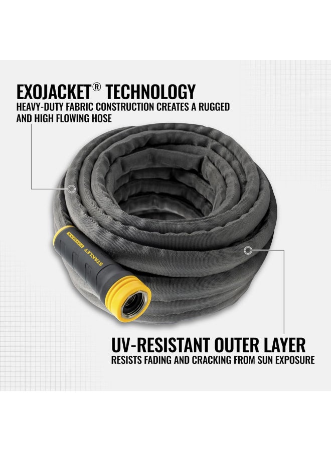 Stanley Fatmax ExoJacket Heavy Duty Fabric Garden Water Hose Grey and Yellow 5/8 Inch x 50 ft BDS918504 - Image 2