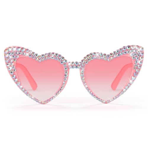 Etercycle Pink Heart Sunglasses, Bling Heart Glasses Party Accessories, Cute Birthday Gifts Women's Sunglasses Bridal Shower Gifts For Bride - Image 1